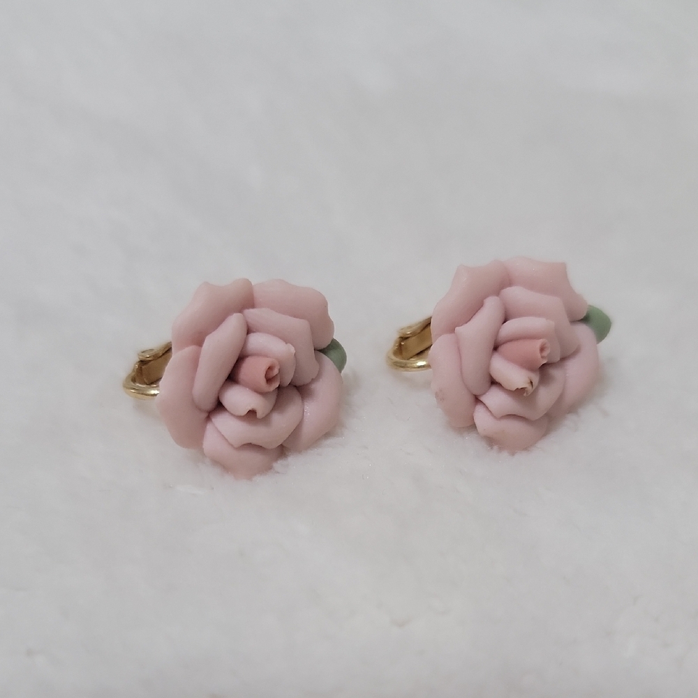 Elegant Pink Rose Handmade Unique One Of A Kind Beautiful Clip-on Earrings